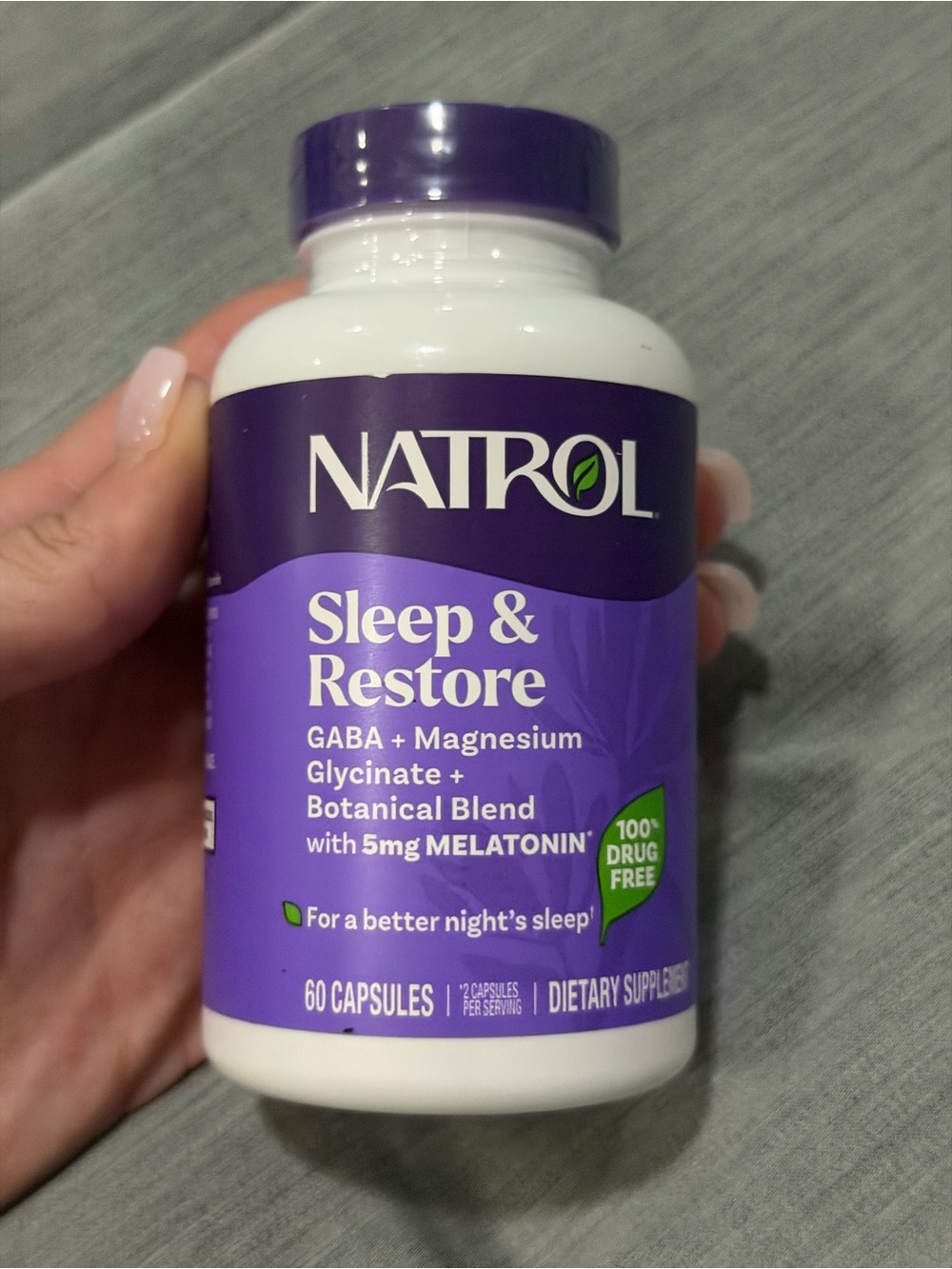 Sleep & Restore Supplement - Purple & White Bottle